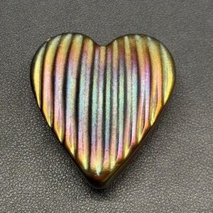Robert Held Art Glass Iridescent Blue Gold Purple Heart Hand Blown Paperweight